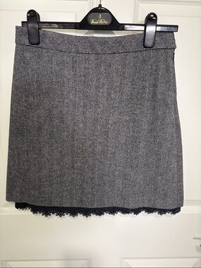 Brooks Brothers Navy Herringbone Mini Skirt with Navy Lace Hem
